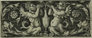 Ornament med to tritoner, fra fire vignetter af Hans Sebald Beham