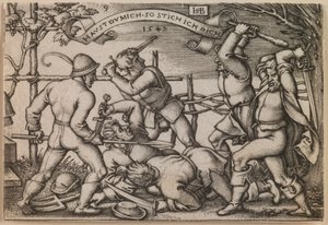 "Bøndernes slagsmål" fra serien "Bøndernes fest eller de tolv måneder" af Hans Sebald Beham