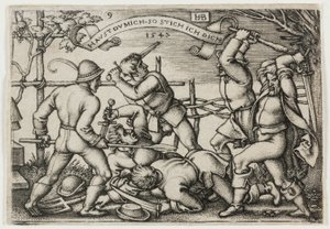 Bøndernes slagsmål, planche 9 fra Bøndernes fest eller de tolv måneder af Hans Sebald Beham
