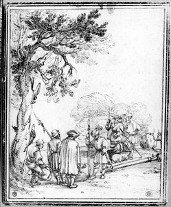 Handel med bønder og soldater (blæk på papir) af Hans Sebald Beham