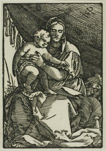 Den hellige familie under baldakinen af Hans Sebald Beham
