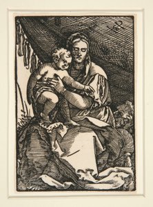 Den hellige familie under baldakinen af Hans Sebald Beham