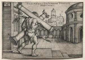 The Labors of Hercules: Hercules Carrying the Columns of Gades, 1545. af Hans Sebald Beham