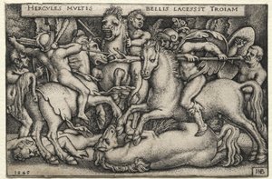 The Labours of Hercules: Hercules Conquering Troy, 1545. af Hans Sebald Beham