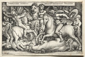 The Labours of Hercules: Hercules Conquering Troy, 1545. af Hans Sebald Beham