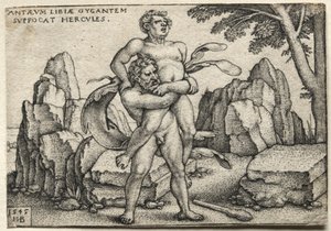 The Labors of Hercules: Hercules Crushing Antaeus, 1545. af Hans Sebald Beham
