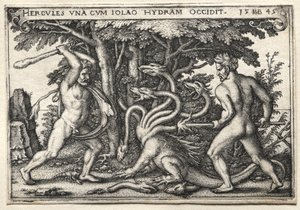 The Labors of Hercules: Hercules Killing the Lernean Hydra af Hans Sebald Beham