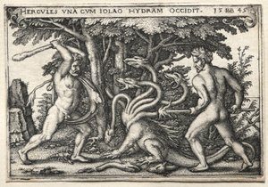 The Labors of Hercules: Hercules Killing the Lernean Hydra, 1545. af Hans Sebald Beham