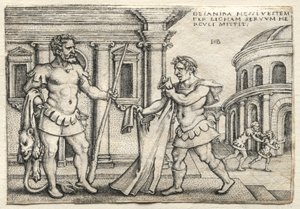The Labors of Hercules: Hercules modtager beklædningen gennemsyret af Nessus Blood, 1542. af Hans Sebald Beham
