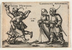 Bondebrylluppet eller de tolv måneder: 7 Jacob Hewmon 8-Laurencius Augstmon af Hans Sebald Beham