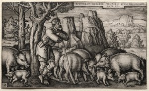 Den fortabte søn: pleje svin af Hans Sebald Beham