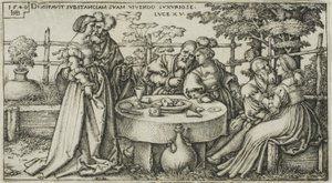 Den fortabte søn spilder sin formue, plade to fra The History of the Prodigal Son af Hans Sebald Beham