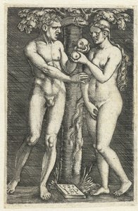 Adam og Evas fristelse i paradis af Hans Sebald Beham