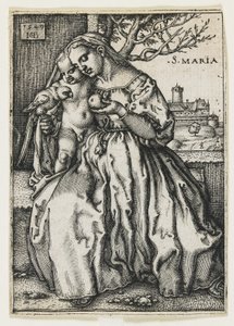 Jomfru og barn med en papegøje, 1549 af Hans Sebald Beham