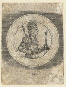 Forside af medalje med portræt af kong Ferdinand I af Ungarn og Bøhmen, halvlang af Hans Sebald Beham