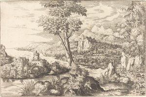 Landskab med tre mænd, ca. 15581559. af Hans Sebald Lautensack