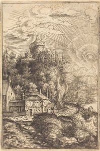 Landskab med et slot og strålende sol, 1553. af Hans Sebald Lautensack