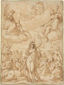 Allegori af Minerva som musernes hoved, i eller før 1575 (pen og blæk)
