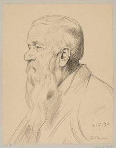En gammel mand med langt skæg, set i profil af Hans Thoma