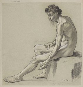 Studie af en mandlig nøgenfigur af Hans Thoma