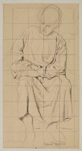 Studie af en siddende figur i en lang kappe af Hans Thoma