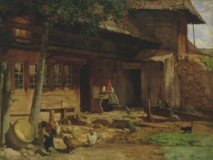 Forældrehjemmet i Bernau, 1866 (olie på lærred lagt på kort) af Hans Thoma