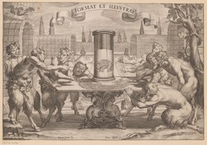 Satyrer omkring en anamorfose af en elefant Format et Illustrat (titel på objekt) af Hans Troschel
