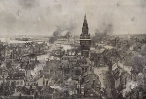 Bombardementet af Dunkerque (litho) af Hans W. (after) Schmidt