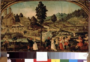 Fete de village (landsbyfest). Maleri af Hans Von Wertinger (ca. 1465-1533). Olie på træ, 22,5 x 40 cm, slutningen af ​​1400-tallet. Tysk kunst, renæssance. Eremitagemuseet, Sankt Petersborg. af Hans Wertinger