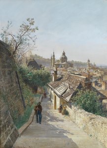 Udsigt over Salzburgs gamle bydel fra Nonnbergstiege af Hans Witt