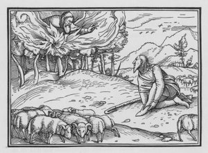 Gud viser sig for Moses i en brændende busk, Exodus III, 5 af Hans after Holbein the Younger