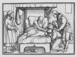 Jakob velsigner Josef og hans to sønner, 1. Mosebog XLVIII, 14 af Hans after Holbein the Younger