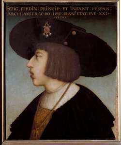 Portræt af Ferdinand I, den hellige romerske kejser og konge af Bøhmen og Ungarn, 21 år (iført kraven af Det Gyldne Skind)