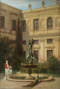 Tysk: Der Grottenhof in der Münchner Residenz Gårdhave med grotten i Münchens kongelige residens af Hans von Marées