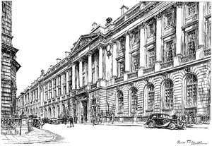 Det ydre af RAC Clubhouse i Pall Mall, London, 1946. af Hanslip Fletcher