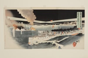 Vores destroyere kæmpede hårdt mod de fjendtlige skibe uden for Port Arthur og besejrede fjendens flåde ved daggry den 13. april af Harada Kōkyo