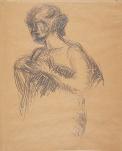 Kvindefigur (Besse, kunstnerens hustru). Halvfigur, trekvart profil mod venstre