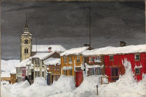Gade i Roros om vinteren af Harald Oscar Sohlberg