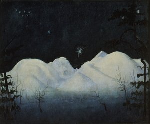Vinternætter i bjergene (olie på lærred) af Harald Oscar Sohlberg