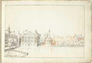 Udsigt over bygningerne på Hofvijver, Haag af Harmen ter Borch (signed by artist)