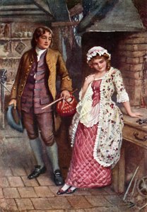 Joe Willet og Dolly Varden (farve litho) af Harold Copping