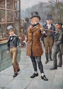 Mr. Micawber dirigerer David Home, illustration fra 