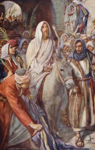 Det Nye Testamente: "Hosianna til Davids søn" (farvelitografi) af Harold Copping