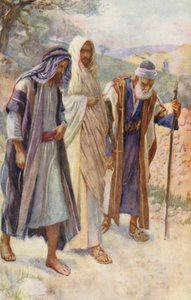 Det Nye Testamente: Vandringen til Emmaus (farvelitografi) af Harold Copping