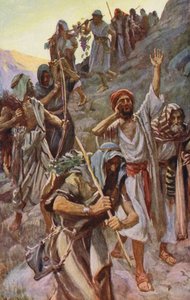 Det Gamle Testamente: "Et land, der flyder med mælk og honning" (farvelitografi) af Harold Copping