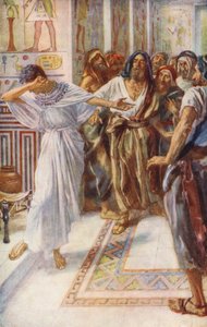 Det Gamle Testamente: Joseph Made Known to his Brethren (farvelitografi) af Harold Copping