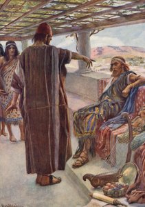 Det Gamle Testamente: "Du er manden" (farvelitografi) af Harold Copping