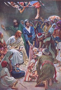 Manden slap ned gennem taget, illustration fra Harold Copping Pictures: The Crown Series, ca. 1920