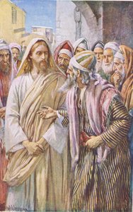 Spørgsmålet om saddukæerne, illustration fra Harold Copping Pictures: The Crown Series, ca. 1920