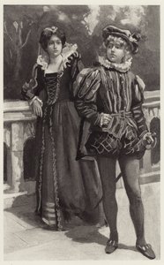 Viola skyndte sig fra sin tilstedeværelse og truede med aldrig mere at komme for at bede Orsinos kærlighed af Harold Copping